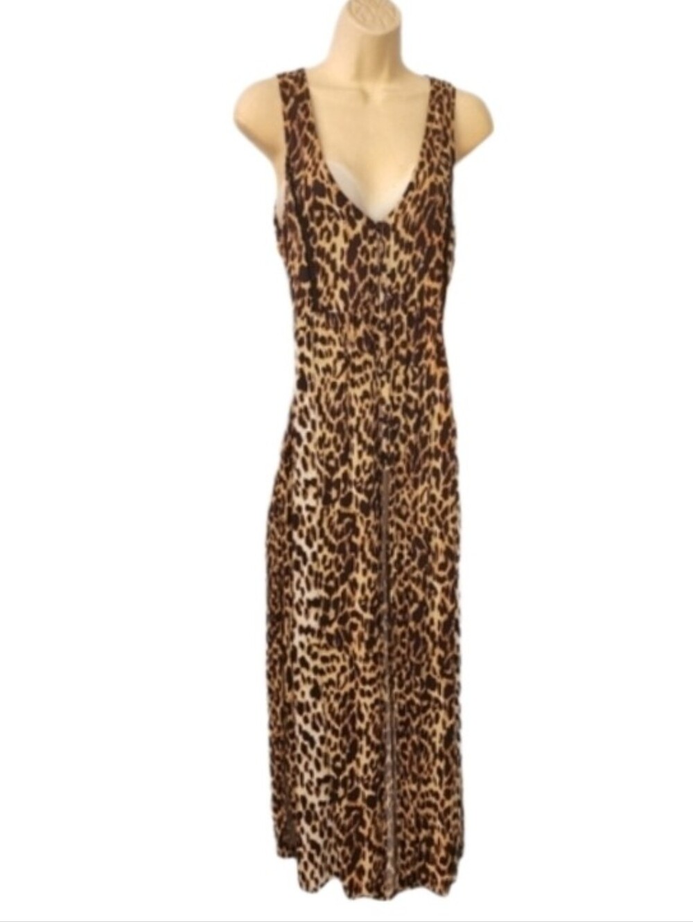MINKPINK Dress Leopard Print 1/2 Button Down Slit Sides Loungewear Brown Size XS - Picture 4 of 16